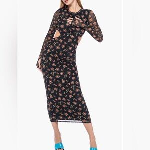AFRM Janet floral cutout long sleeve mesh midi dress